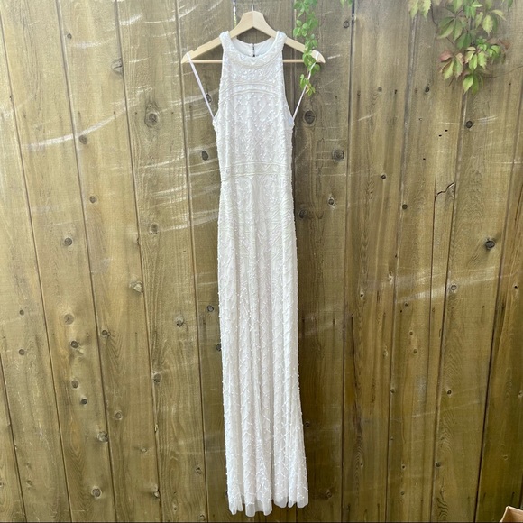 White Beaded Sequin Halter Mermaid Maxi Dress ✨ - Picture 2 of 12